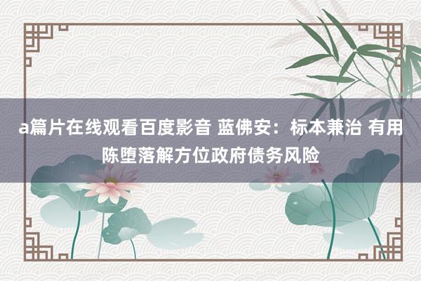 a篇片在线观看百度影音 蓝佛安：标本兼治 有用陈堕落解方位政府债务风险